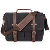 Vintage Genuine Leather Waxed Canvas Briefcase Large Satchel Shoulder Bag