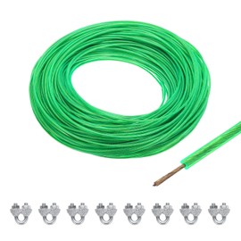 sourcing map 2.5mm (3/32 inch) Green Vinyl Coated Wire Rope, 60m /197ft Galvanized Steel Cable Wire Rope with 8PCS M3 Loop Sleeves for String Light Hanging, Deck Railing, Garden Wire