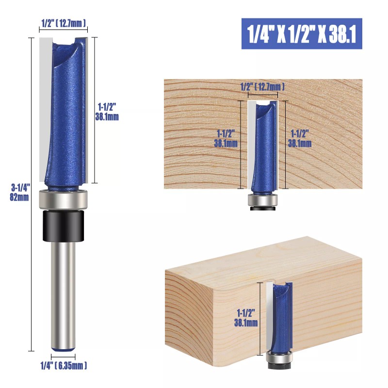 Vesery 4Pcs 1/4'' Shank Flush Trim Router Bit Bottom Bearing
