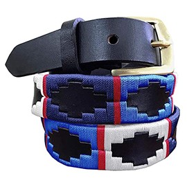 Carlos Diaz Skinny Mens Womens Unisex Brown Leather Embroidered Polo Belt (95 cm/ 34 Inches)