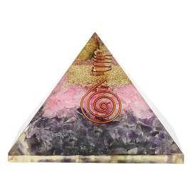 Color Decor Amethyst & Rose Quartz Orgone Pyramid- Stone of Spirituality, Sobriety with Clear Crystal Copper EMF Coil Large Chakra Pyramid Reiki Charged Orgonite Pyramids