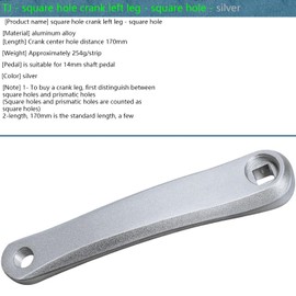 QIAMNI Bike Crank Arm Set Left 170mm Aluminum Single Speed MTB Crankset (Square Hole/Diamond Hole) (Square Hole, Silver)
