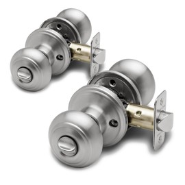 Copper Creek Colonial Privacy Interior Door Knob – ANSI Grade-3 Certified, Modern Heavy Duty Handle, Easy Install and Reversible for Bedroom, Bathroom and Closets – Satin Stainless (2 Pack)