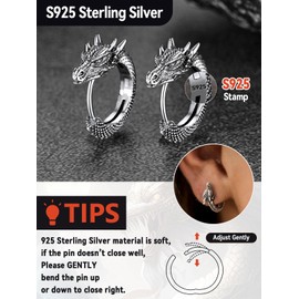 FaithHeart Dragon Earrings, 925 Sterling Silver Dragon Hoop Earrings for Men Women