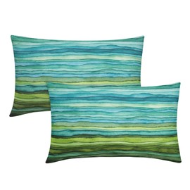 Teal Blue Green Pillow Covers 12X20 Inch Watercolor Aqua Waves Brush Lumbar Pillow Cases Abstract Striped Sea Splash Recgantle Throw Pillows Set of 2 Home Decor for Room Bedroom Bed Cushion Outdoor
