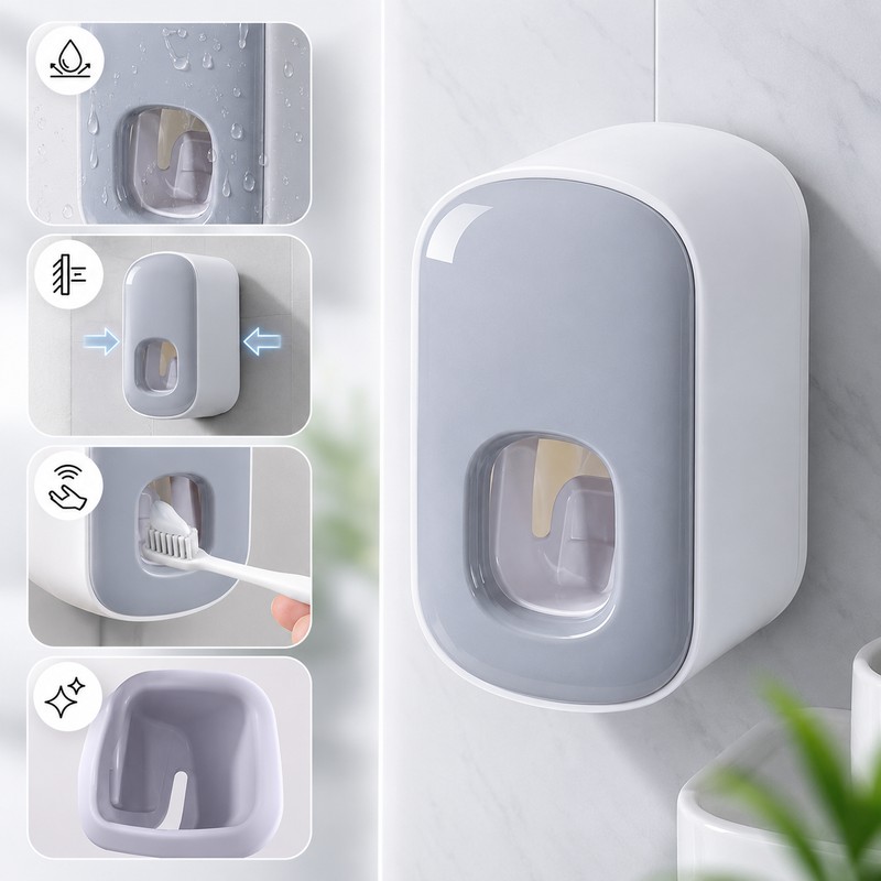 Wall-Mount Toothpaste Dispenser – Push-Activated Automatic Toothpaste Squeezer, No-Drill Water-Resistant