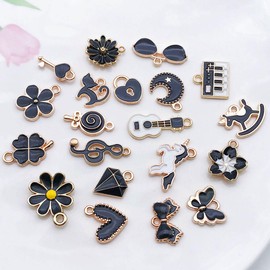 WOCRAFT 40pcs 20 pairs Assorted Enamel Bracelet Charms for Jewelry Making DIY Necklace Bracelet Earrings Keychain Crafting Charms Kit Crafts (Black-SN994)