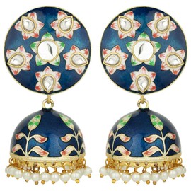 Aheli Elegant Faux Kundan Studded Floral Enamel Indian Jhumki Dangle Earrings Traditional Wedding Festive Wear Ethnic Fashion Jewelry Gift for Women