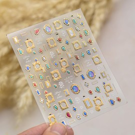Gold Nail Art Stickers Gems Nail Stickers 5D Embossed Gemstone Nail Decals Self Adhesive Jewel Nail Art Supplies for Women Girls DIY Manicure Nail Art Decorations 1 Sheet