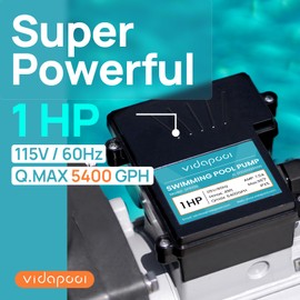 VIDAPOOL In/Above Ground Pool Pump, Self Primming High Flow (Single Speed, 1HP, 5400 GPH, 115V)