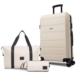 Hoteel Luggage Sets 3 Piece Expandable ABS+PC Hardshell Carry on Suitcase with Spinner Wheels & TSA Lock for Men and Women, Rolling Carry-on Suit Case for Plane, Travel, Business, Beige (20in/DB/TB)