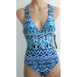 La Blanca NWT La Blanca Swimsuit Bikini 1 one piece Sz 4 Blue Oasis Ikat Crisscross
