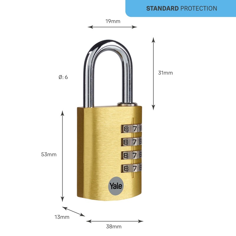 Yale YE3CB/38/131/1/GO YE3C Combination Safety Padlock YE3CB/38/131/GO, Gold