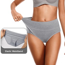 OLIKEME Womens High Waisted Underwear Cotton Tummy Control Stretch Panties Postpartum Soft Ladies Briefs 5 Pack (Multi, L)