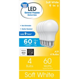 LED Light Bulbs, 60 Watts Eqv, Soft White, A19 General Purpose Light Bulbs, 4 Pack - Lasts 9 Years Based On 3 Hours Use Per Day, Non-Dimmable