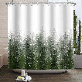 Leowefowa Forest Shower Curtain Green Misty Foggy Pine Trees Nature Woodland Landscape Spring Curtain for Bathroom Rustic Mountain Trees Curtains Decor Fabric Waterproof with Hooks 72x72 inch