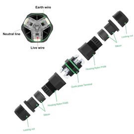 QitinDasen Pack of 2 3-Pin Waterproof Outdoor Cable Connectors, IP68 Waterproof Junction Box, Outdoor Cable Connector, for Cable Diameter 6 ~ 12 mm (Press Type)