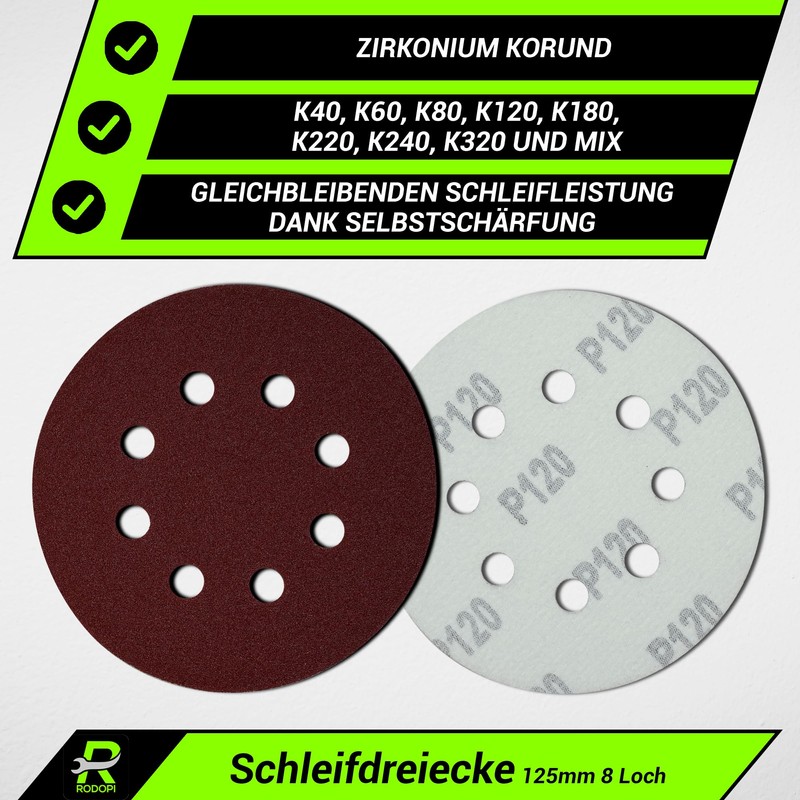 RODOPI RedDevil Sandpaper 125 mm Velcro Grit 40-320 Sanding Discs