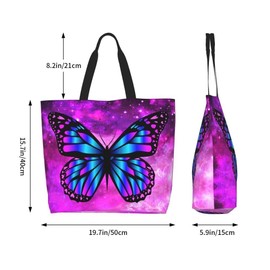 bositigo Purple Butterfly Gym Tote Bags for Women,Cute Butterfly Purse Print Shoulder Reusable Shopping Handbags Casual Travel Work Daily Waterproof Summer Grocery Bag Holiday Gifts -Large