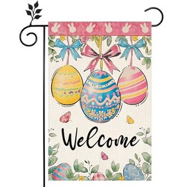 Welcome Easter Eggs 12x18 inch Double-side Burlap Garden Flag Home Outdoor Yard Holiday Spring Decoration Flag