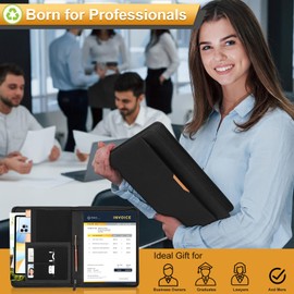 Toplive Portfolio Padfolio Organizer - Sustainable Portfolio Folder Padfolio for Men Women, Left-Hand Friendly Business Portfolio with Zipper Tablet Sleeve Interview Resume Folder, Black