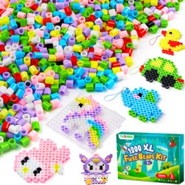 10 mm Ironing Beads Set, 1200 Pieces Ironing Beads for Children, 8 Pastel Colours, XL Beads with Pegboard, Pattern and Ironing Paper, Craft Beads Set, Bead Set Gift for Children, Birthday, Christmas