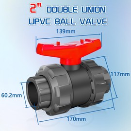 Boltigen 2inch PVC Ball Valve, UPVC True Union Ball Valve, Full Flow Double Union Ball Valve, Schedule 80 PVC Union Valve for Irrigation, Pool, Venting Systems(2"UPVC with 2pcs EPDM O-Rings)