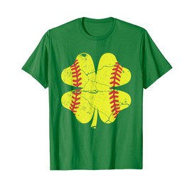 Vintage Shamrock Softball Shirt St Patricks Day Womens Girls T-Shirt