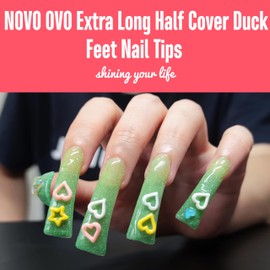 NOVO OVO 110 Stück extra lang Ente Nagelspitzen Halbe Abdeckung, LONG DUCK FEET NAIL TIPS Half Cover, klare XL XXL weiches Gel Flare, Y2K, breite französische nägel für Acryl x11 Größen
