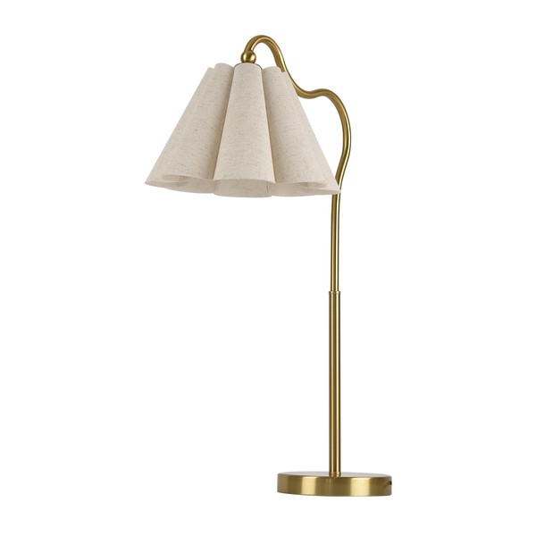 Fengarolam Table Lamp with Beige Pleated Linen Shade, Curved Gold