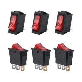 APIELE KCD3-101N Illuminated Rocker Switch with 250 V Durable Rocker Switch Single Pole Single Throw 2 Position Pack of 6
