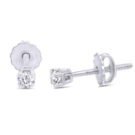0.05 Carat (Cttw) Round Cut White Natural Diamond Accents 4-Prong Screw Back Solitaire Stud Earrings In 14k White Gold Over Sterling Silver Jewelry For Women