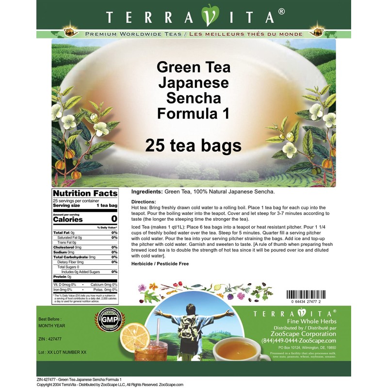 Green Tea Japanese Sencha Formula 1 (25 tea bags, ZIN: