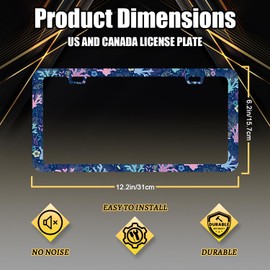 Beautiful Coral License Plate Frame Colorful License Plate Holder Personalise Marine Life Auto Parts for Men Women Car Decoration Stainless Steel License Plate with Screws 12.2" x 6.2"