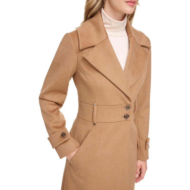 Kenneth Cole Women's Solid Blend Trench Coat, Wool Camel, Large