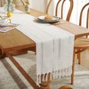 Chassic Rustic Farmhouse Style Linen Table Runner, Boho Handmade Tassel