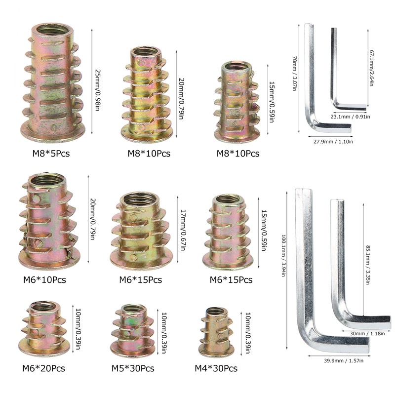 149Pcs Hex Insert Nut Iron Galvanized Drive Head Wood Furniture