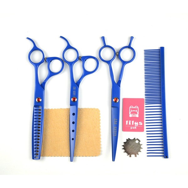 LILYS PET Professional PET Dog Grooming Scissors Cutting&Curved&Thinning Shears,Round Hole