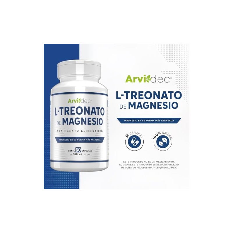 L-Treonato de Magnesio - 60 Cápsulas de 500 mg -