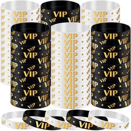 Bucherry 80 Pcs Silicone VIP Wristbands for Events Custom VIP Bracelets Gold Wristbands Rubber Bracelets for Party Club Bar Men Women Festivals Wedding Concert Fair Amusement Office(Black and White)