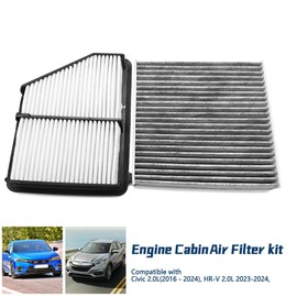 GOLACOD Engine Cabin Air Filter kit 17220-5BA-A00 & 80292-TGL-E01 Fit for Civic 2.0L 2016-2024, HR-V 2.0L 2023 2024, Engine Filter Element Replace 17220-5BA-A00 SA12051 CA12051 WA10416 80292-TF0-G01