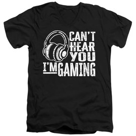 Popfunk Can't Hear You Gaming Unisex Adult V-Neck T Shirt (Small) Black