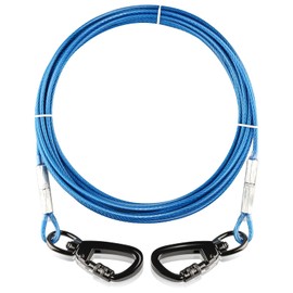 Dog Tie Out Cable with 360° Swivel Lockable Hook and PVC Coating, 10ft 15ft 20ft 25ft 40ft 60ft 120ft Reflective Dog Lead Line, Galvanized Steel Wire Rope for Small Medium Pet Up to 60, 120, 250 lbs