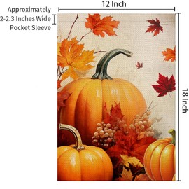 Fall Pumpkin Garden Flag Double Sided 12x18 Inch Maple Leaf Thanksgiving Rustic Seasonal Outside Outdoor Decoration Fall Pumpkin Garden Flag Seasonal Holiday Flag Farmhouse Yard Outdoor Flag Farmhouse Holiday Decoration