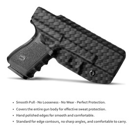 Glock 19 Holster, Carbon Fiber Kydex Holster IWB for Glock 19 19X Glock 23 Glock 25 Glock 32 Glock 45 (Gen 3 4 5) Pistol Case - Inside Waistband Carry Concealed Holster Glock 19 IWB (Black, Left)