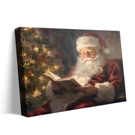 Christmas Wall Art Santa Decor Classic Santa Reading by Christmas Tree Pictures Print Framed Xmas Canvas Wall Artwork for Living Room Bedroom or Entryway 24x30inch