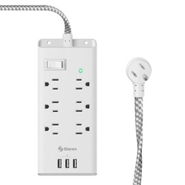 STEREN Multicontacto de 6 Salidas horizontales y Triple Cargador USB 905-455