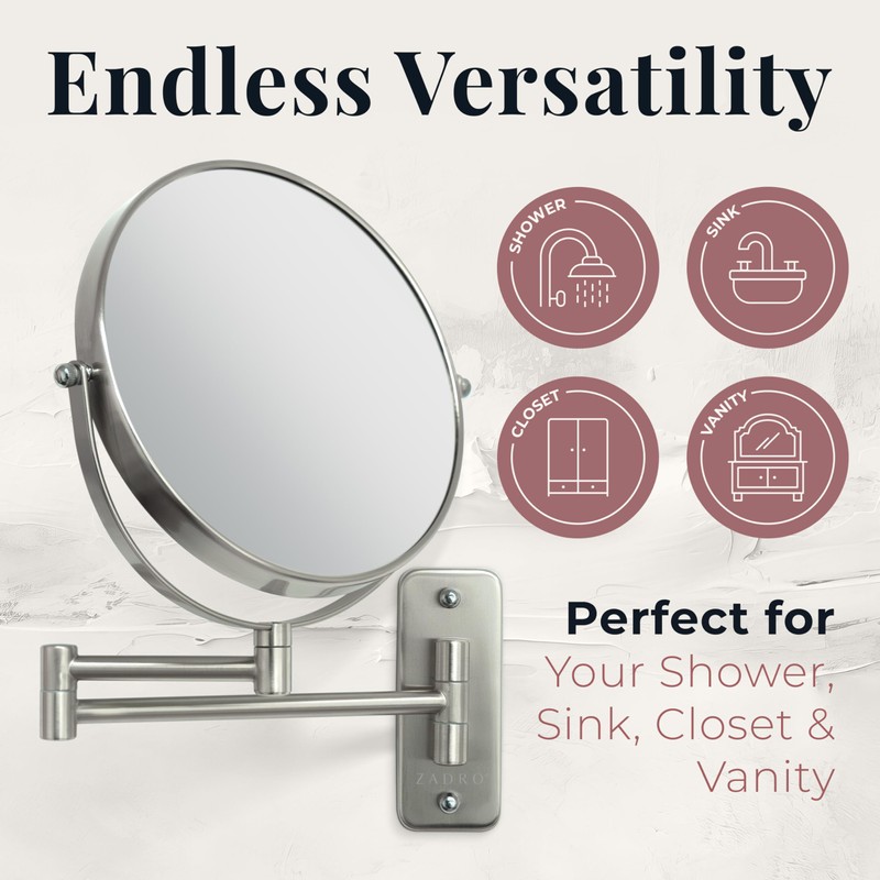 Zadro 7" Wall Mounted Wardrobe, Vanity Makeup Mirror with Magnification