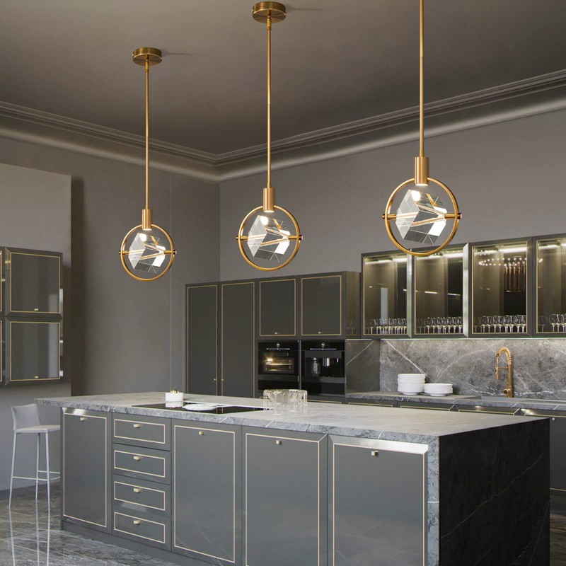 Modern Crystal Pendant Light in Gold Brushed Brass Finish Mini