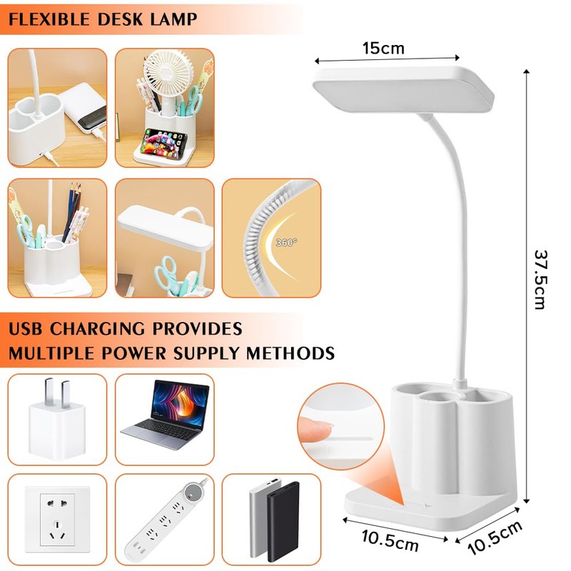 Necomi LED Desk Lamp,3 Color Mode,with Pen Holder and Phone